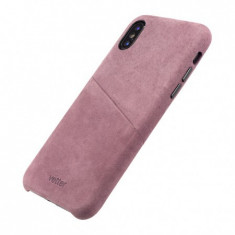 Huse vetter leather, iphone xs, x, clip-on genuine leather with card holder, fuchsia foto