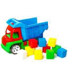 Camion Dumper pentru Copii cu Cuburi, 40 Cm, Plastic, 3 Culori, Recomandat +3 Ani, Fabricat in Ucraina