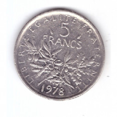 Moneda Franta 5 francs/franci 1978, stare buna, curata