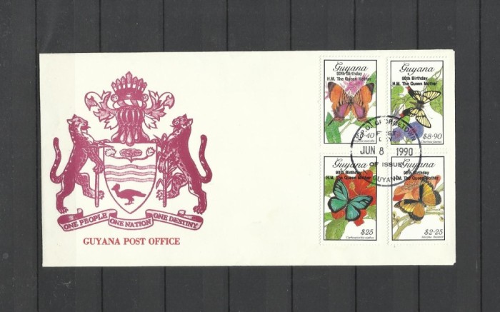 GUYANA 1990 FAUNA INSECTE FLUTURI FDC