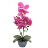 Orhidee artificiala siliconata cu aspect 100% natural, in bol de plastic gri 45