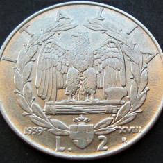 Moneda istorica 2 LIRE - ITALIA FASCISTA, anul 1939 * cod 2985 = excelenta!