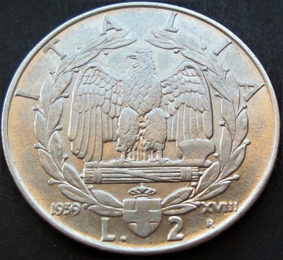 Moneda istorica 2 LIRE - ITALIA FASCISTA, anul 1939 * cod 2985 = excelenta! foto