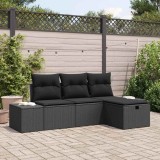 VidaXL Set de canapele pentru grădină cu pernă 4 pcs Negru Rattan poli