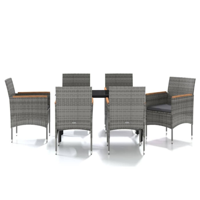 Set de servit masa pentru gradina, 7 piese, gri si negru