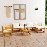 Cumpara ieftin Gossi set mobilier gradina cu perne, 7 piese, crem, lemn masiv acacia