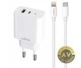Incarcator Retea Cu Cablu Lightning MaXlife MXTC-06-20AC 20W 3A 1 x USB-A - 1 x USB-C Alb