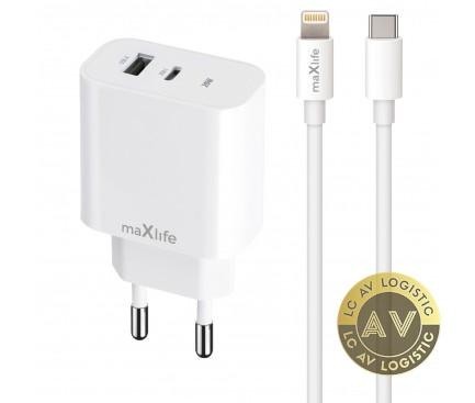 Incarcator Retea Cu Cablu Lightning MaXlife MXTC-06-20AC 20W 3A 1 x USB-A - 1 x USB-C Alb