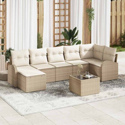 vidaXL Set de canapele pentru grădină 8 pcs Bej Rattan poli foto