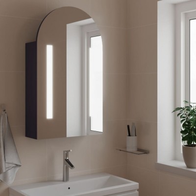 Dulap cu oglindă de baie cu LED, gri, 42x13x70 cm, arcuit foto
