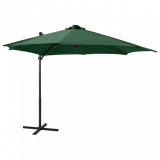 Umbrelă suspendată cu st&acirc;lp și LED-uri, verde, 300 cm, vidaXL