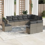 VidaXL Set mobilier de grădină cu perne, 10 piese, gri, poliratan