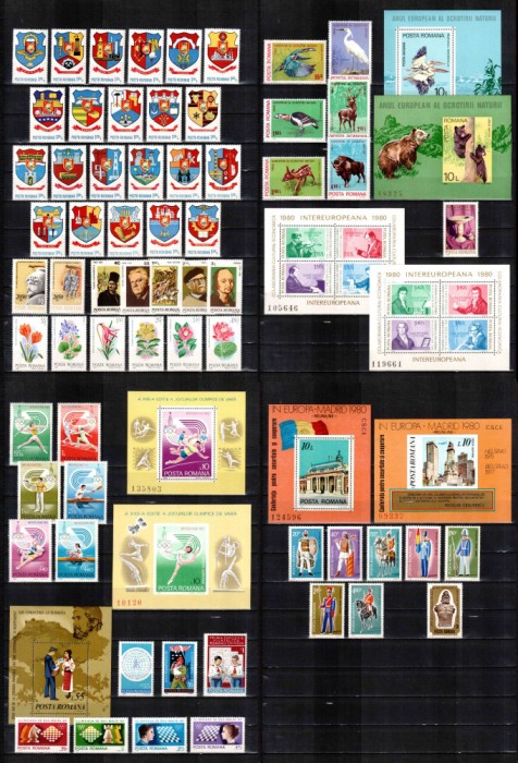 Romania 1980 AN COMPLET! LP 1002 - LP 1022, 63 timbre + 9 colite, MNH