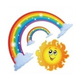 Sticker Decorativ pentru Perete, Curcubee cu Soare Vesel, Autocolant Autoadeziv, Premium, CBD CORAL BEST DEALS Galben Albastru 30 cm 30 cm 30 cm Galbe
