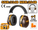 Casti Protectie Fonica Industrial HEM3328 &ndash; SNR 33dB, NRR 26dB, Carcasa Dubla ABS, Banda Reglabila, Set cu Dopuri SNR 38dB