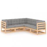 Cumpara ieftin Set mobilier de gradina cu perne, 5 piese, lemn masiv de pin