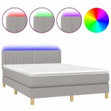 Cumpara ieftin Pat cu arcuri, saltea si LED, gri deschis, 140x190 cm, textil