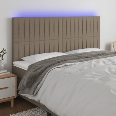 vidaXL Tăblie de pat cu LED, gri taupe, 160x5x118/128 cm, textil foto
