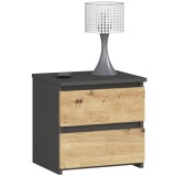 Cumpara ieftin Comoda/noptiera, placa laminata, 2 sertare, gri si stejar artisan, 40x35x40 cm, Akord Furniture Factory
