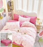 Cumpara ieftin Lenjerie Pat Bumbac 4 Piese Roz, 200x230/240x250cm, Fara Elastic - Set Pilota+Cearceaf+2 Fete Perna