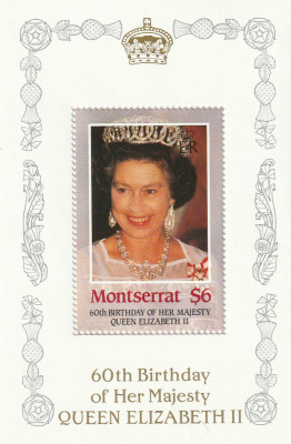 Montserrat 1986-Regina Elizabeth II-a,60 ani,colita aniversara,dantelata,MNH foto