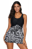 SW2194-1122 Solid Black Paisley Print Twist Front Tankini Swimsuit, S