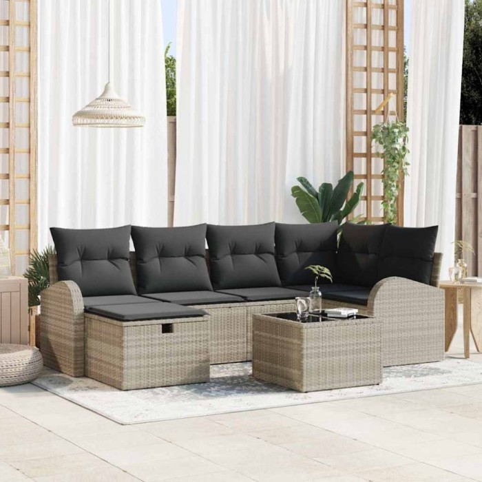 vidaXL Set de canapele pentru grădină 7 pcs Gri deschis Rattan poli 3360423