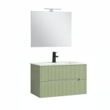 Trent Mobilier de baie 80 cm chiuvetă ceramică (2 sertare) cu oglindă 60x80 cm verde măslin verde-pistachio