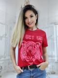 Y583-3 Tricou oversize cu imprimeu tigru accesorizat cu strasuri