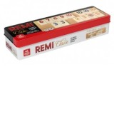 Joc Remi Clasic, Tabla lemn masiv, Cutie metalica, Piese os/piatra