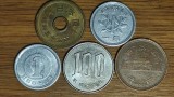 Japonia -set de colectie 5 monede diferite- 1 + 1 + 5 +10 + 100 yen/yeni epoca Shōwa 1955-1989 - impecabile !