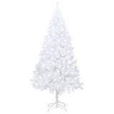 Brad de Crăciun artificial cu LED&amp;ramuri groase, alb, 120 cm