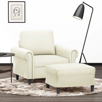 vidaXL Fotoliu canapea cu taburet, crem, 60 cm, catifea 3201213 foto