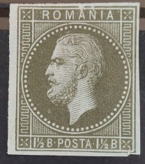 Romania 1872 - Carol l ,, Bucuresti l &amp;#039;&amp;#039;,1 cu 1/2 bani oliv pe verzui foto