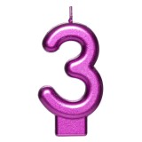Lumanare Cifra 3 pentru Tort, Fucsia Metalizat, Parafina, CMCLASS