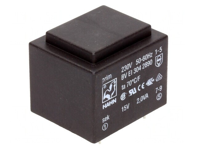 Transformator &Icirc;ncapsulat 2VA 230VAC 15V PCB