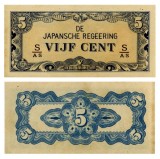 !!! RARR : INDIILE OLANDEZE , OCUPATIA JAPONEZA - 5 CENTI (1942} - P 120 c - UNC / SERIA S/BT