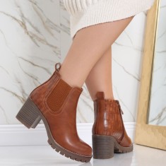 Botine Dama Imblanite Camel din Piele Ecologica Afyfa, 37