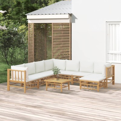 vidaXL Set mobilier de grădină, cu perne alb crem, 9 piese, bambus 3155196 foto