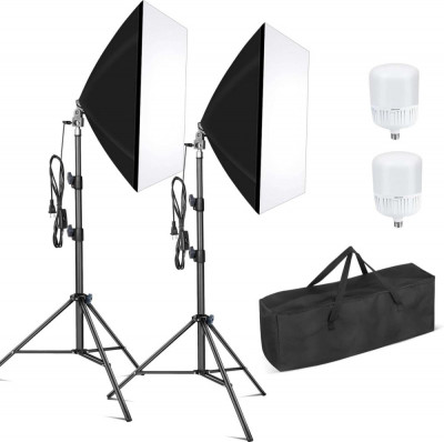 Kit de 2 softboxuri, 2 trepiezi reglabili 200 cm, 2 becuri LED 35W, geanta de transport inclusa foto