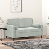 VidaXL Canapea cu 2 locuri cu pernuțe, gri deschis, 120 cm, catifea 3200871