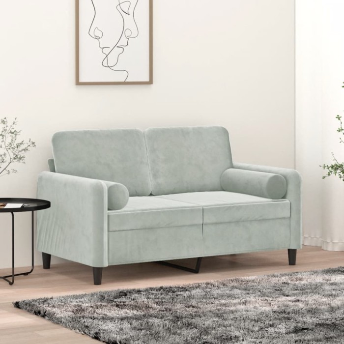 Gossi canapea cu 2 locuri cu pernute, gri deschis, 120 cm, catifea