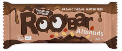 Baton cu migdale invelit in ciocolata bio 30g Roobar foto