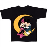 Cumpara ieftin Tricou Barbati Bumbac Mickey &amp; Minnie Mouse Luna, Imprimeu Digital, Croiala Tubulara, Banda Intarire Umeri, Finisaj Silicon
