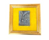 BASORELIEF VINTAGE DIN BRONZ CU RAMA DIN LEMN, COLOSSEUMUL