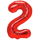 Balon din folie metalizata flippy, figurina cifra, tema aniversare 80 cm, ambalaj individual, pai inclus, umflare cu aer sau heliu, rosu, cifra 2