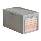 Cutie de depozitare, flippy, 31l, din in si bumbac, pliabila, cadru din otel, 45 x 30 x 23 cm, albastru fumuriu