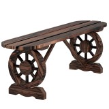 Outsunny Bancă de Grădină cu Picioare &icirc;n Formă de Roată de Car cu 2 Locuri și Șezut din Șipci, 120x29x39 cm, Maro | Aosom Romania