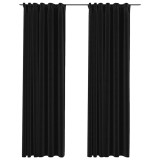 Draperii opace aspect in, carlige, 2 buc., antracit, 140x225 cm