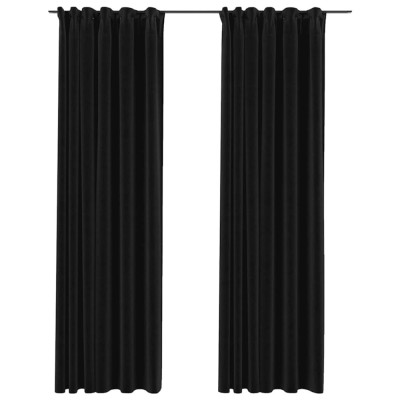 Draperii opace aspect in, carlige, 2 buc., antracit, 140x225 cm foto